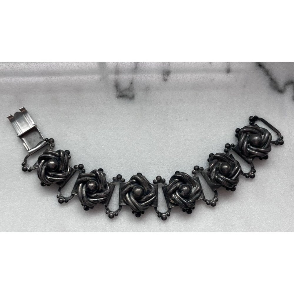 Vtg Victorian metal bracelet Steampunk Goth Grunge black silver tone 7" w Clasp